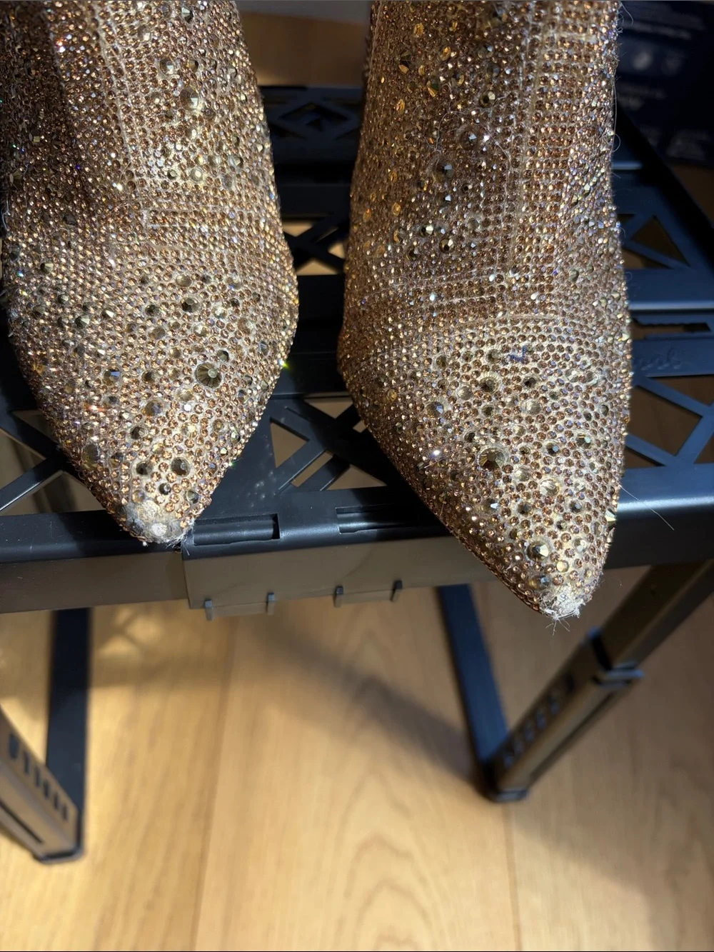 Betsey Johnson Gold Rhinestone Pointed Ankle Booties